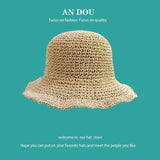 Spring Summer Korean Sweet Big Brim Straw Sun Hat Women Seaside Sunshade Sunscreen Straw Bucket Hat Basin Hat