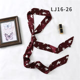 Long Silk Skinny Scarf Women Neck Hair Band Solid Printed Foulard Neckerchief Hairscarf Female Fashion  Handle Ties Ribbon