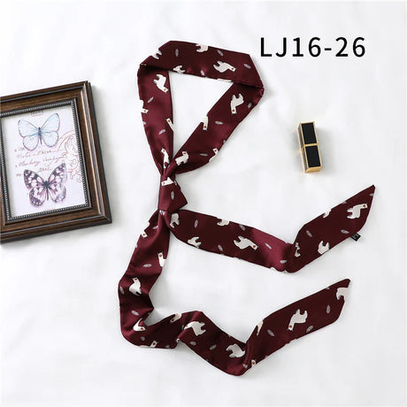 Long Silk Skinny Scarf Women Neck Hair Band Solid Printed Foulard Neckerchief Hairscarf Female Fashion  Handle Ties Ribbon