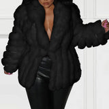 Plus Size Semi Formal Outwear White Faux Fur Oversized Jacket Outwear With Cinch Waist