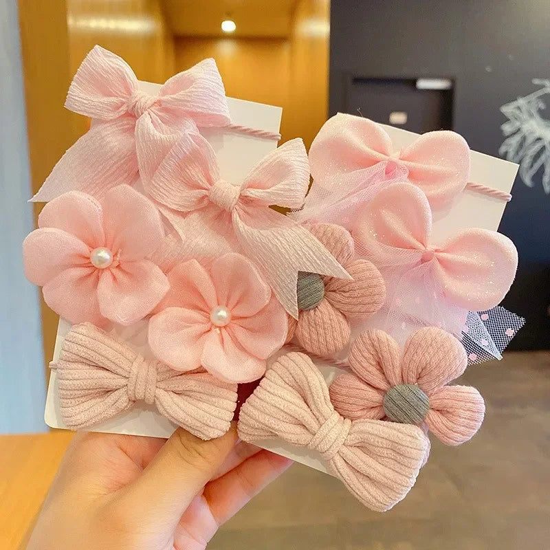 10Pcs/Set Big Bow Flower Elastic Hairbands Children Girls Sweet Hair Ties Fashion Headbands Hair Accessories Rubber Band For Kid