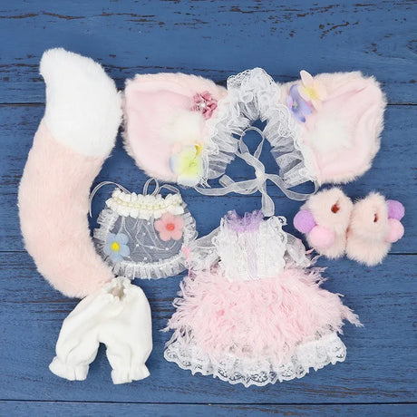 Handmade Blyth Doll Bear suit Clothes Doll Blyth Doll Clothes Princess Dress With White Lace For Ymy Licca Azones Ob24 Ob27 Fr
