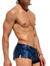 Swimwear Mens Low Rise Sides Slit Swim Shorts Solid Color Slim Fit Glossy Swimming Trunks Beach Pool Party Nightclub Costume