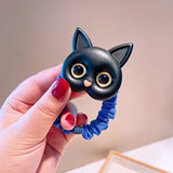 Cartoon Black White Cat Charms Hair Ties Kids Girls Cute Elastic Ponytail Holder Rubber Band Women Hairband Summer Headwear