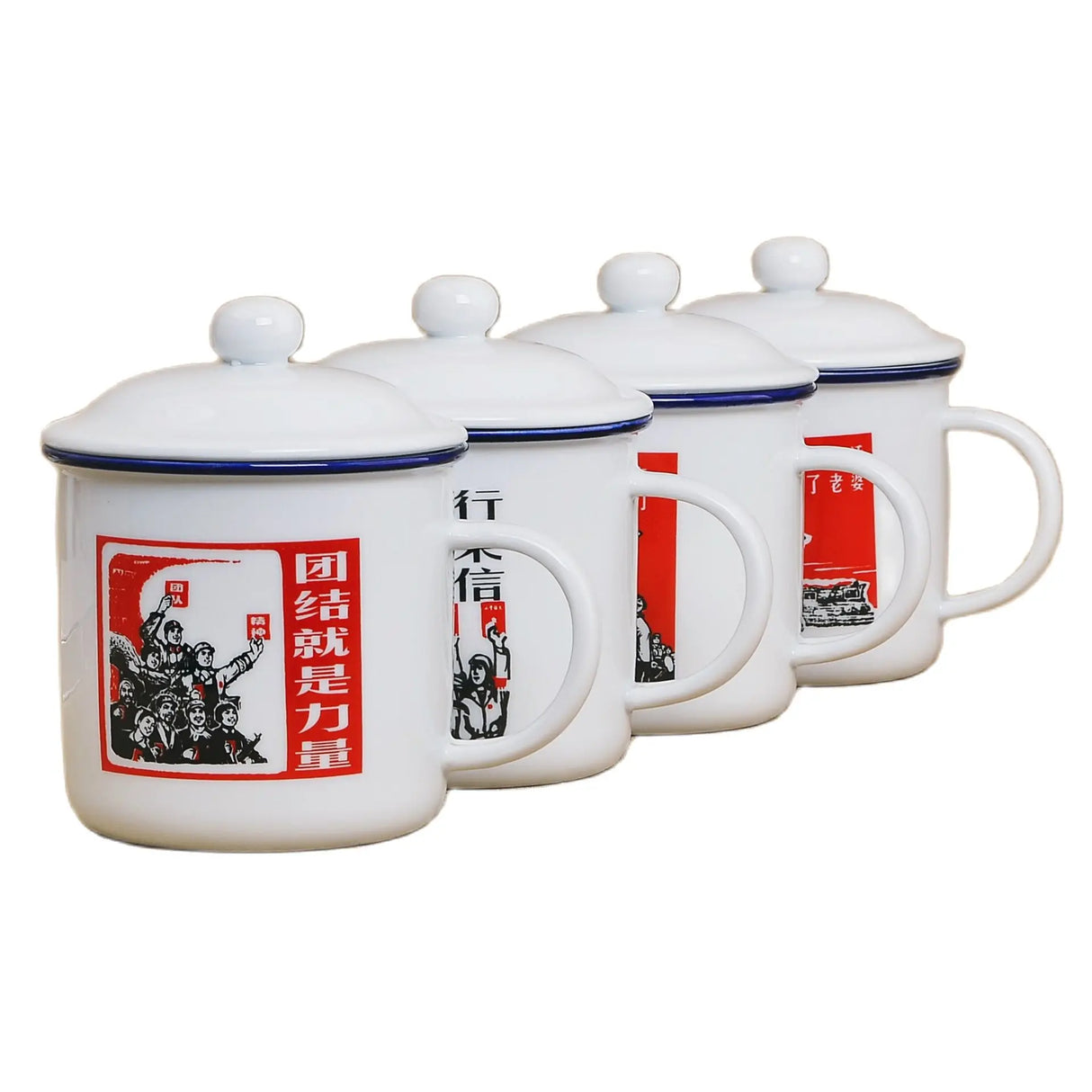 450m Nostalgic Classics Ceramic Cup With Lid China Mao Zedong Retro Drinking Glass Office Creative Tea Pot Imitation Enamel Mug