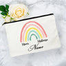 White Personalized Name Bag woman rainbow print Makeup Bag Storage Pouch Toiletries storage Cosmetic Pocket Gift for teachers