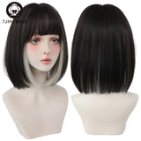 7JHH WIGS Black Short Bob Wig for Girl Daily Wear Synthetic Wig New Style Natural Supple Summer  Heatresistant Wig With Bangs