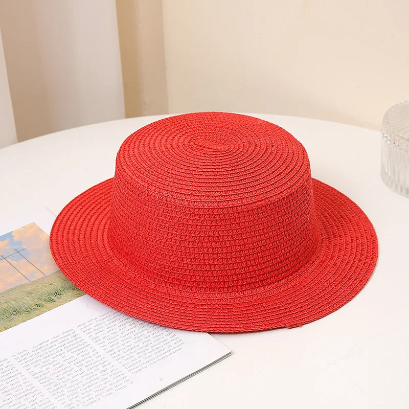 Summer Fashion Versatile Men's Women's Straw Hat Flat Top Fashion Sunscreen Foldable Fedora Beach Tourism Straw Hat Children