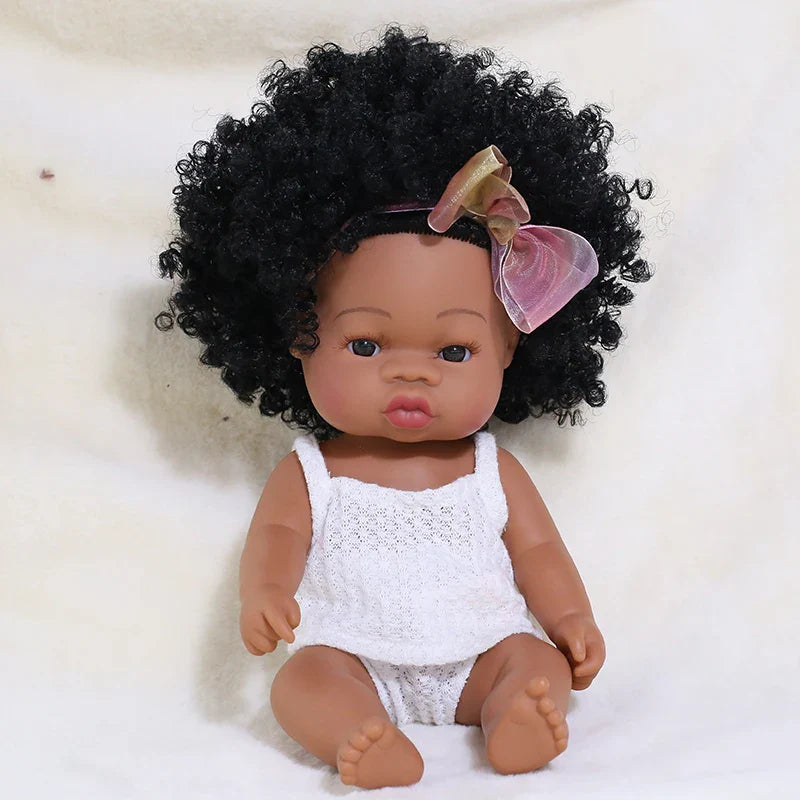 35cm Newborn Reborn African Doll Baby Simulation Soft Vinyl Children Lifelike Toys Christmas Birthday Toys Dolls for Babies