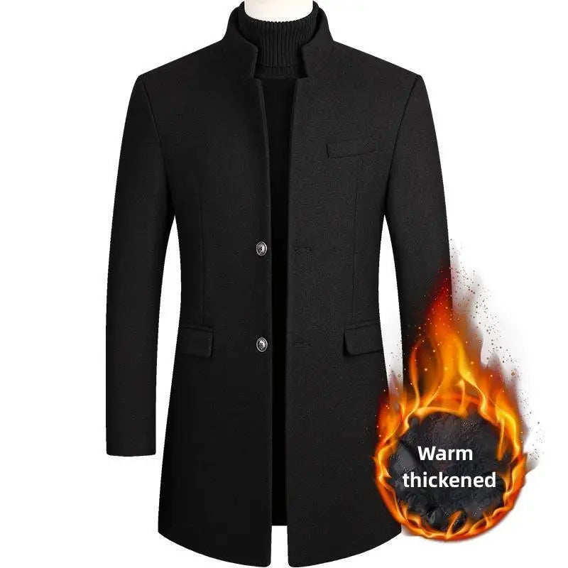 New Winter Fashion Men Warm Long Business Casual Slim Fit Long Sleeve Cardigans Blends Coat Jacket Suit Solid Men's Woolen Coats