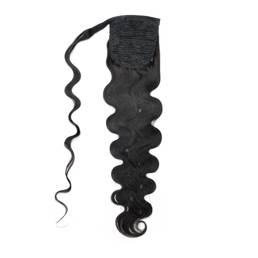 Body Wave Ponytail 12 to 28 Inches Machine Made Magic Wrap Around Clip In Ponytail Black Remy Brazilian Human Hair Extension