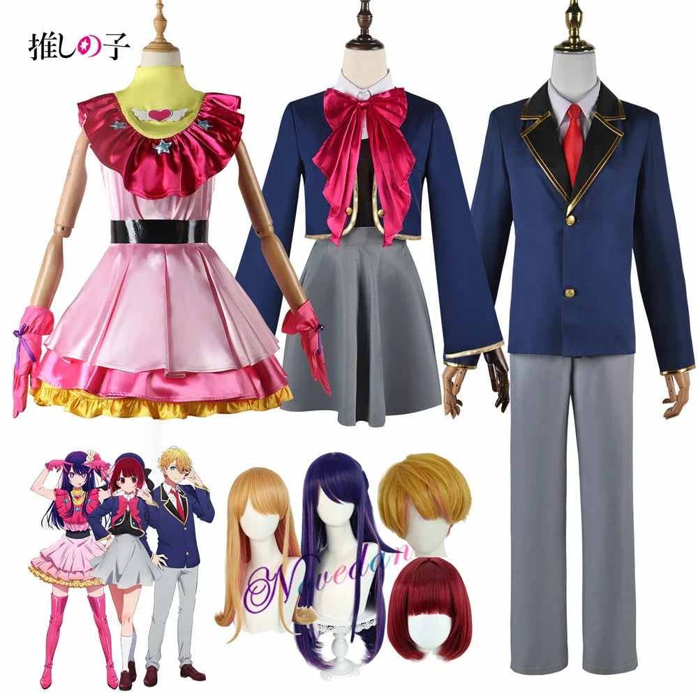 Anime Oshi no Ko Cosplay Ai Hoshino Ruby Akuamarin Arima Kana Cosplay Costume Girls School Uniform Aqua Lolita Dress Suit Wig