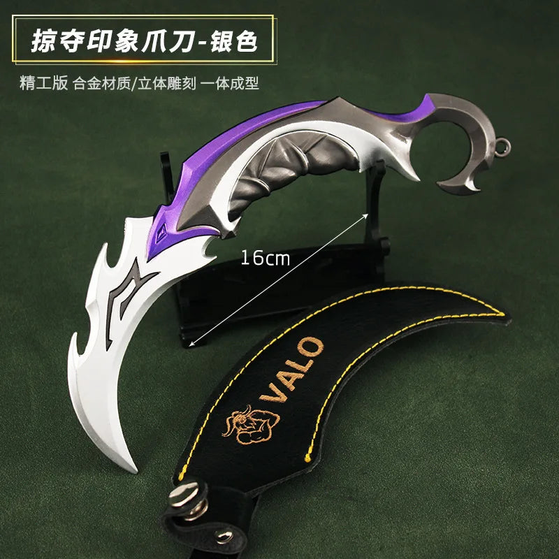 16CM Valorant Game Peripheral Shadow Sect Claw Blade with Leather Sheath Full Metal Replica Miniature Fantasy Figurine Ornaments