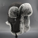 Winter Russian Man & Woman Wholeskin Natural Rex Rabbit Fur Hats Luxury Real Sheep Skin Leather Cap Unisex Real Fur Bomber Hat