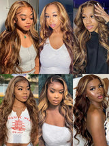 Highlight Wig Human Hair Brazilian Brown Colored 13x4 HD Lace Front Human Hair Wigs For Women Ombre Body Wave Lace Frontal Wig