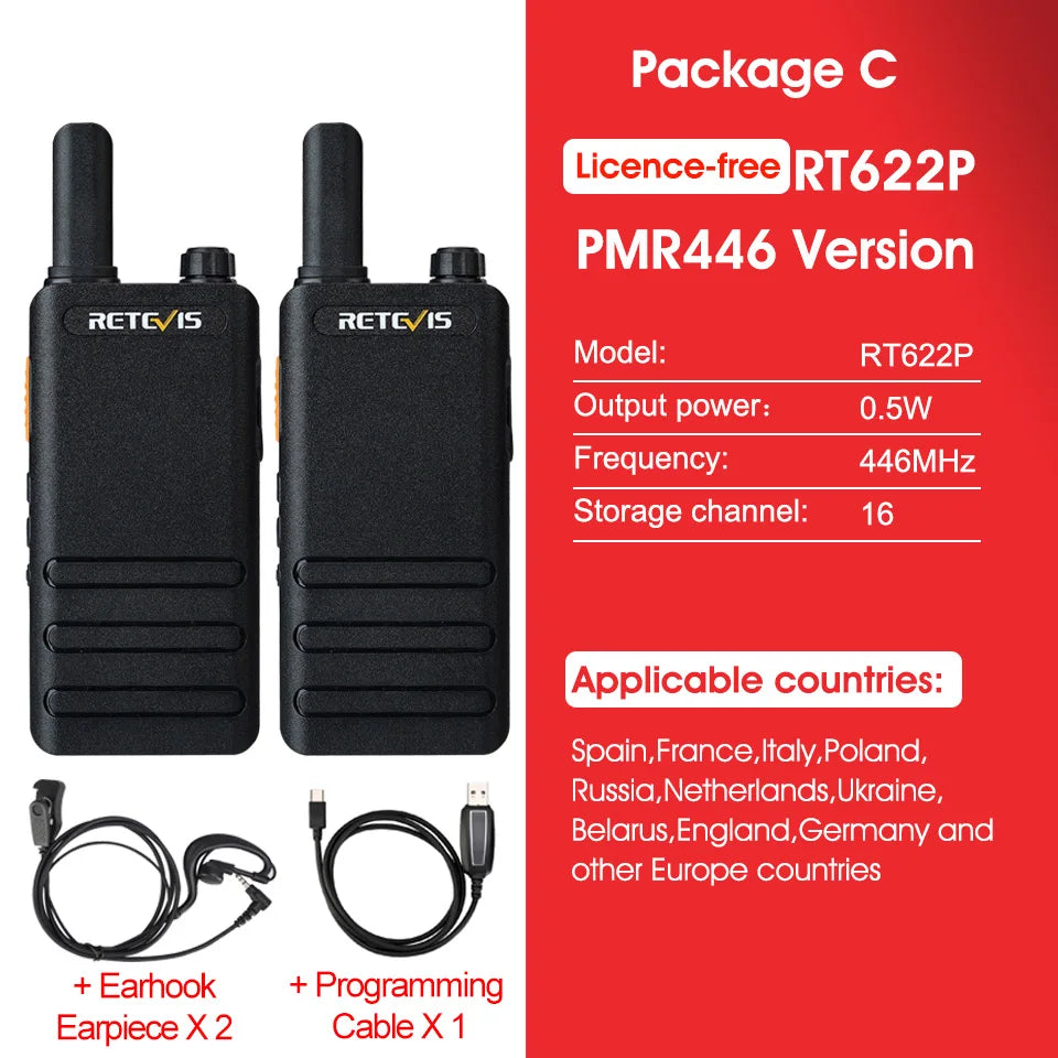 15mm Ultra-thin Mini Walkie Talkie Retevis RT622P Type C Charge VOX Walkie-talkies PMR446 Profesional Portable Two-way Radio ht