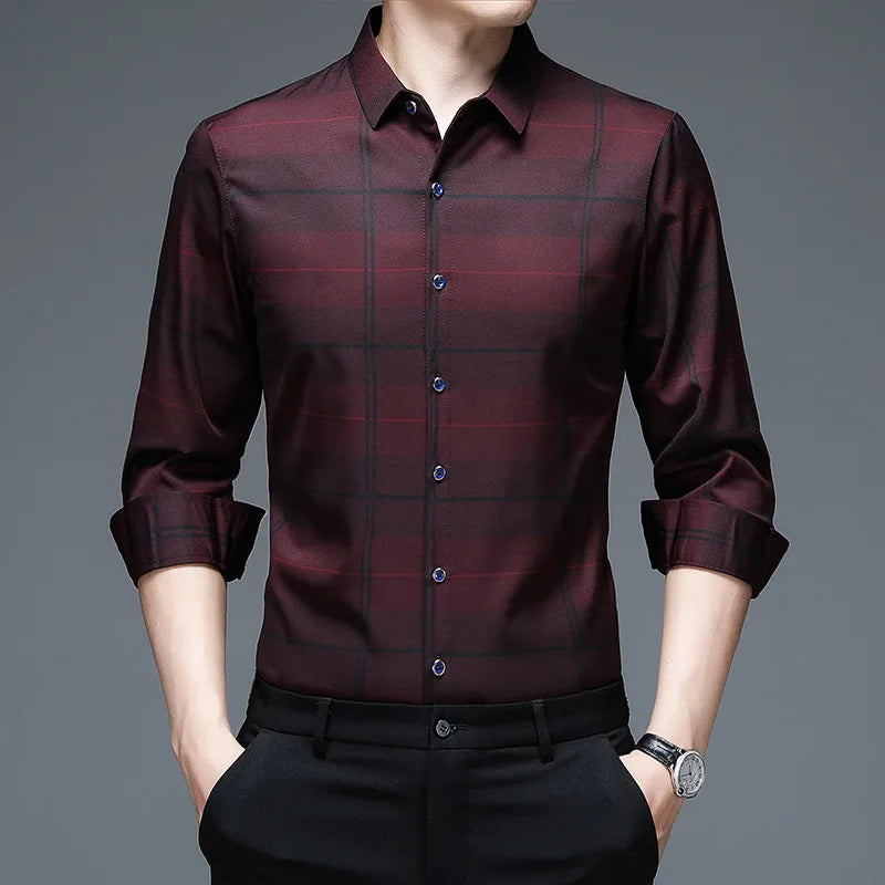 Spring Autumn Plaid Polo Shirt Men's Long Sleeve Shirts Casual Fashion Business Shirts Male Formal Top