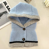 Balaclava Beanie Cap Winter One Piece Scarf Knit Hat Korean Hood Neckerchief Women Neck Collar Warmer Thickened Hooded Hats