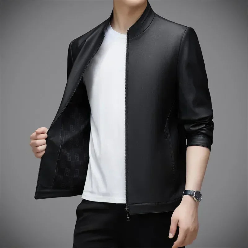 Spring and Autumn New Genuine Leather Clothes Men's Luxury Coat Stand Collar Leather Jacket Thin Casual Jacket Handsome Jacket