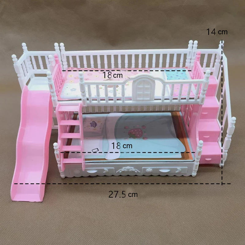 Doll Bed Children Play House For Barbie Doll Accessories Simulation European Furniture Princess Double Bed With Stairs Toys