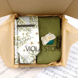 Viola Design 6PCS Gift Box Floral Solid Cotton Sock Tie Sets Clip Pin Cufflinks Hankie Men Wedding Party Daily Cravat Accessory