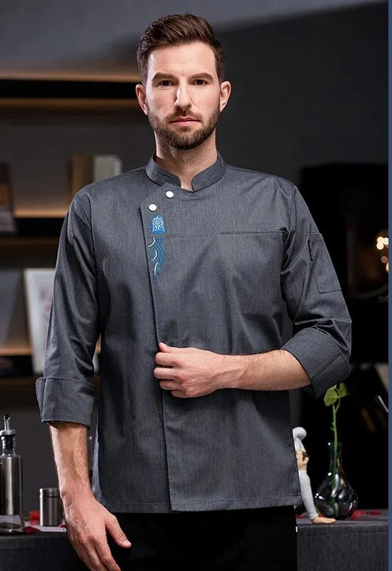 Grey Short Sleeve chef uniform Cook Coat Chef Jacket Chef T-shirt Baker Work Uniform Waiter Restaurant Hotel Clothes women Logo