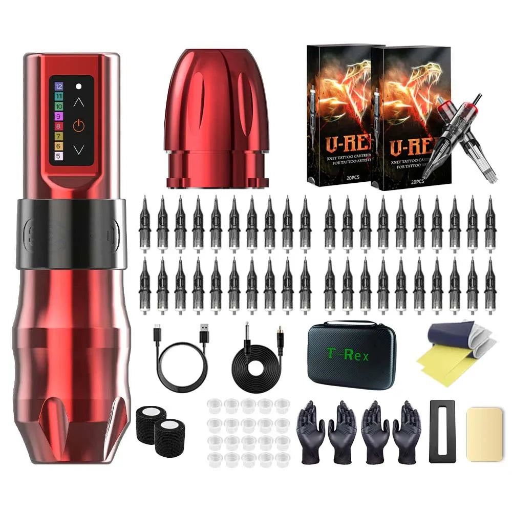 T-Rex Professional Wireless Tattoo Pen Machine Kit Powerful Cartridge machine 2400mAh Battery Beginners Roatry For Body Artist