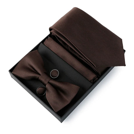 Tie Set For Men Necktie 7.5cm Solid Color Necktie For Men Luxury Suit Bowtie Pocket Square Cufflinks Bow Tie Wedding Gift Cravat