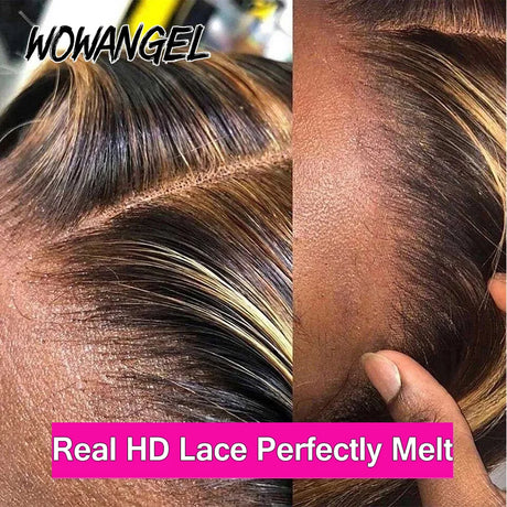 Wow Angel 250% Ombre Highlight Wig 13x6 HD Lace Front Wig Deep Part Body Wave Human Hair Wig Melt Skins Natural Scalp For Woman