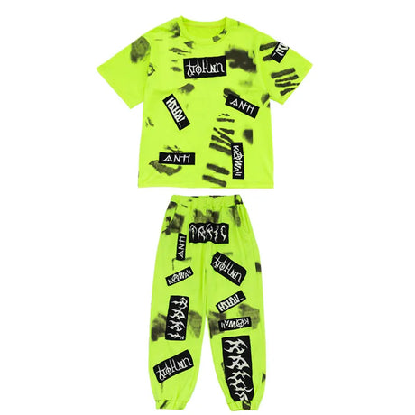 Kid Cool Hip Hop Clothing Green Crop Tank Top T Shirt Print Casual Street Jogger Pants for Girl Boy Jazz Dance Costume Clothes