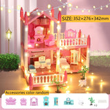 3d Assembly Diy Doll House Miniature Model Doll House Accessories Villa Princess Castle Led Lights Girl Birthday Gift Toy House