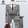 S-5XL ( Blazer + Vest + Pants ) Boutique British Style Mens Suit Plaid Groom Wedding Dress Business Casual Formal Suits 3Pcs Set