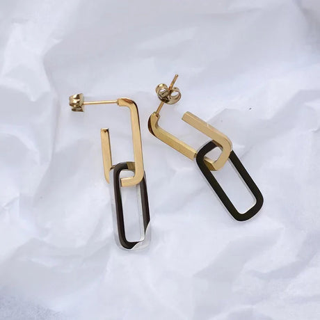 Stainless Steel Two-tone Earrings For Women High-end Detachable Metal Dangle Post Stud Jewelry Luxury New Accessories Gift C1094