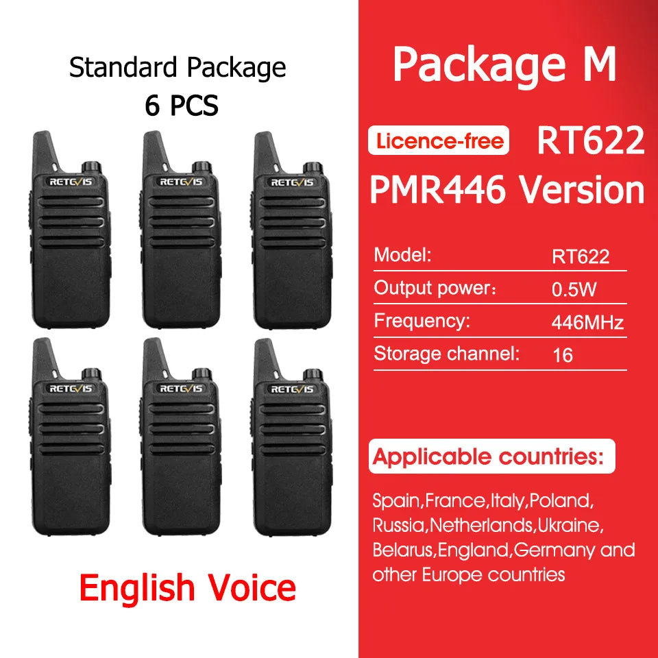 Retevis RT622 Mini Walkie Talkie 4 Pcs Walkie-talkies PMR446 FRS VOX Portable Two Way Radio Station for Restaurant Hotel