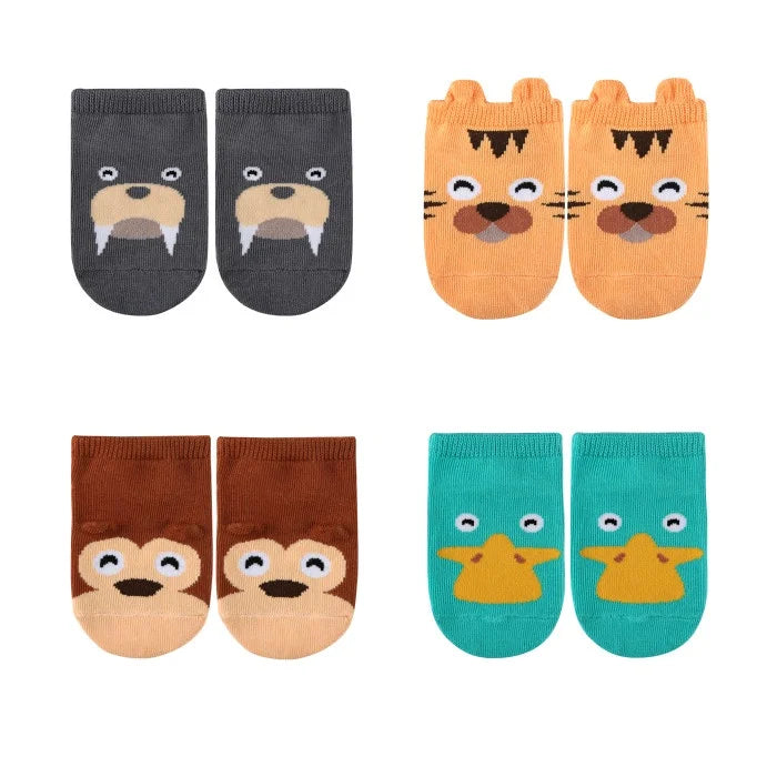 4Pairs/lot Cute Cartoon Non-slip Baby Socks Newborn Toddler Animal Design Kids Boy Girls Socks 0-4 Years