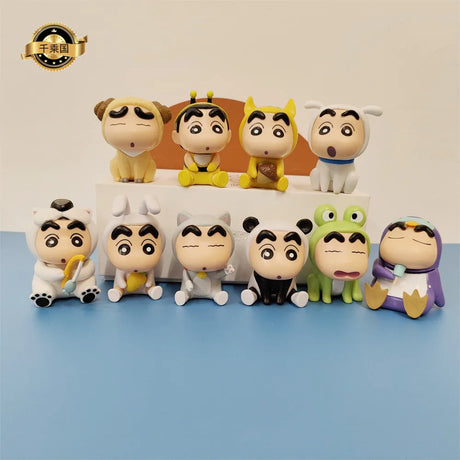 4/6/10pcs Set Crayon Shin-chan Anime Figure Fishing Puppy Kawaii Q Version Mini Decor Figurines Collectibles Children Toys Gifts