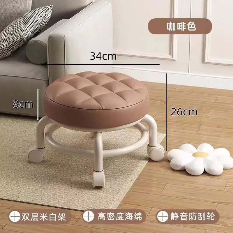 Universal Wheel Small Stool 360°Rotating Children Pulley Low Stool Household Walking Round Chair Shoe Changing Multi-Stool