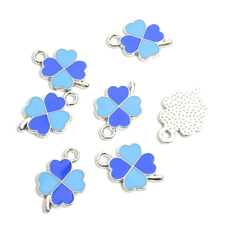 Dopamine Four-leaf Clover Enamel Charms 20pcs DIY Necklace Bracelet Earrings Keyring Amulet Pendants Creative Gift Accessories