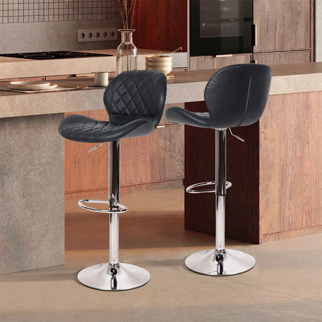 Bar Stools White Bar Chairs Breakfast Dining Stools for Kitchen Island Counter Bar Stools Set of 2 pcs Leatherette Exterior