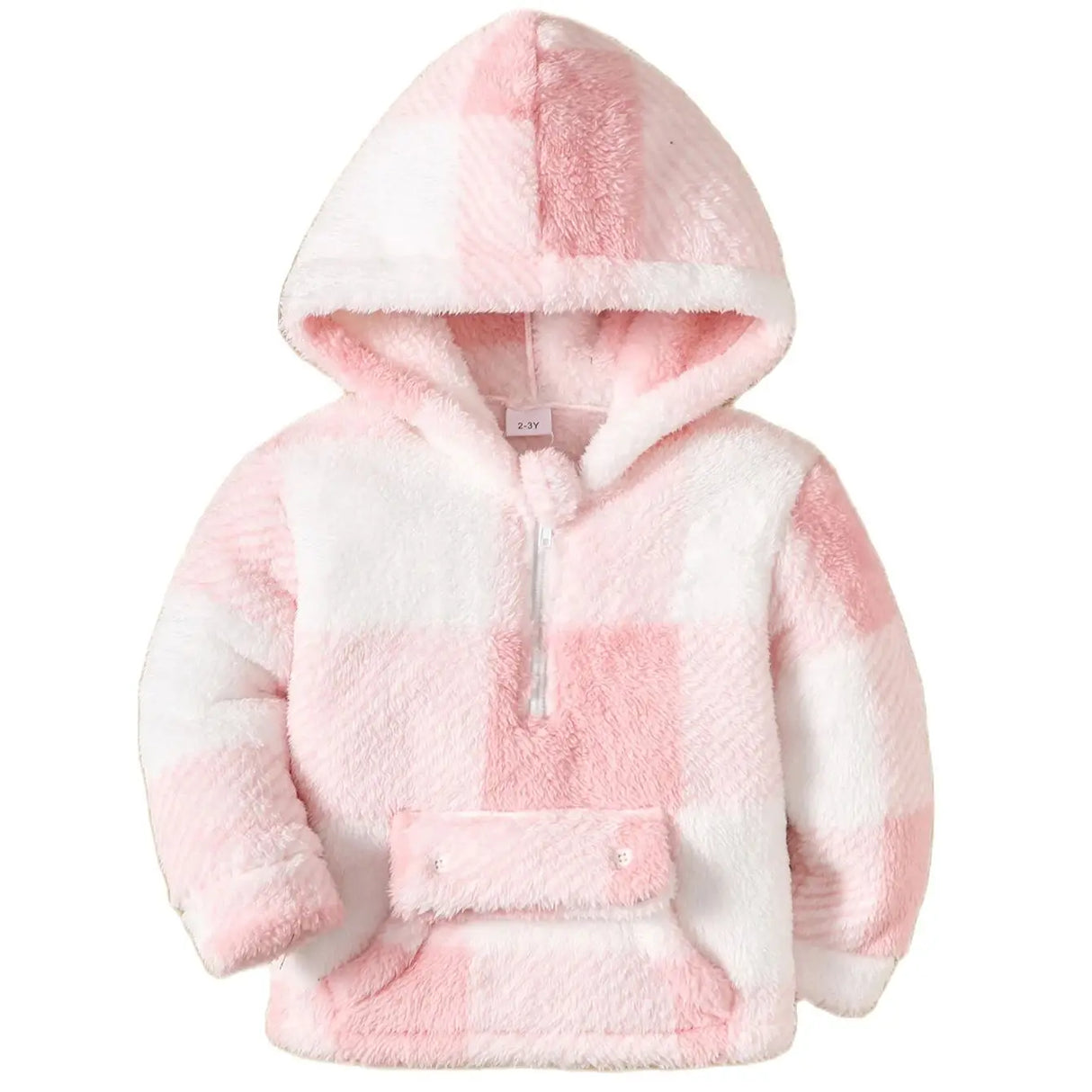 Little Girl Long Sleeved  Hooded Sweater Cute Pink Plaid Jacket Plush Plush Thickened Winter Clothes for 2-8 Years Children