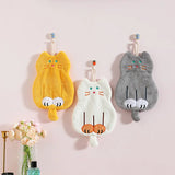 Cute Coral Plush Cat Wipe Towel Microfiber Hand Towels Quick Drying Kitchen Handkerchief Cloths Cartoon Bathroom  Accessories