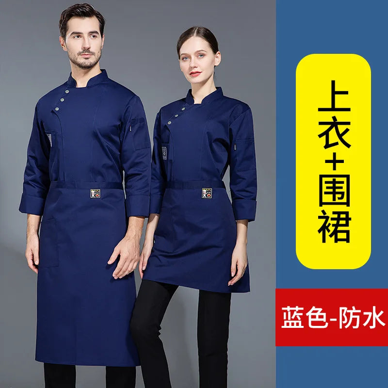 Waterproof chef work clothes men's long-sleeved autumn and winter thick wear-resistant hotel restaurant  kitchen work clothes