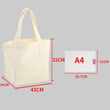 Large Capacity Canvas Shopping Bags DIY Folding Eco-Friendly Cotton Tote Bags Shoulder Bag Reusable Grocery Handbag Beige White