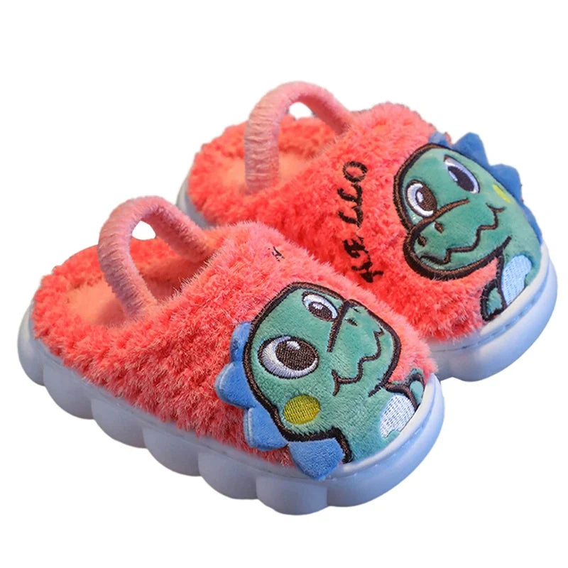 Winter Children‘s Slippers New Kids Home Shoes Dinosaur Warm Plush Indoor Non-Slip Soft Slipper For Boys Girls