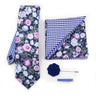 Two Side Floral Plaid Cotton Patchwork Tie Set Brooch Pin Clip Hankie Cufflink Ties Men Party Daily Shirt Cravat Gift Accessory