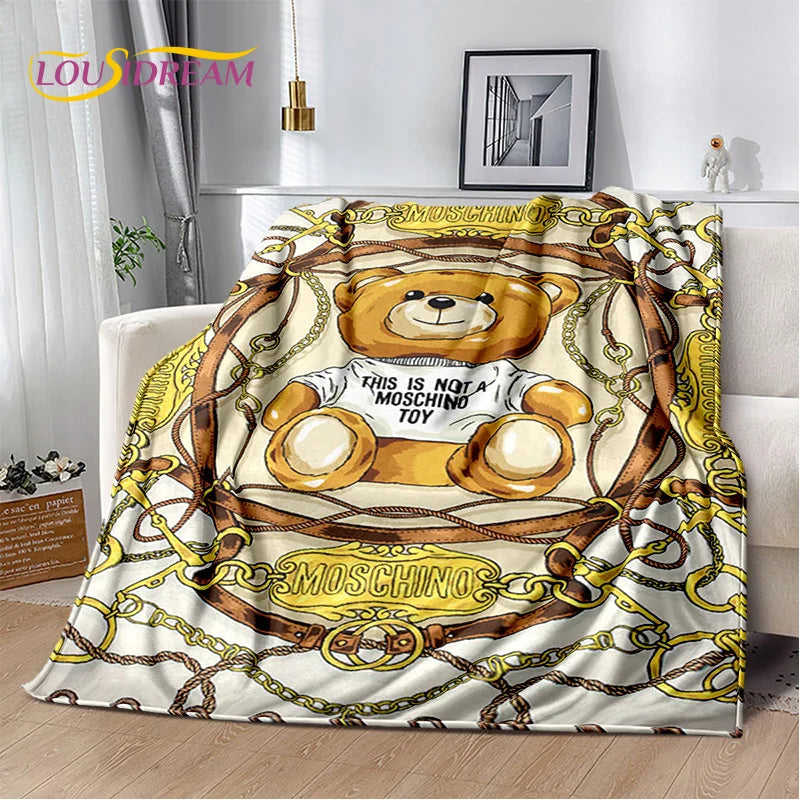 HD Cartoon Moschino Toy Bear 3D Blanket,Soft Throw Blanket for Home Bedroom Bed Sofa Picnic Travel Office Rest Cover Blanket Kid