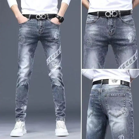 New Jeans Slim Streetwear 90s Hip Hop Skinny Graphic Designer Clothes Original Cowboy Casual Stretch Embroidery Trousers for Men