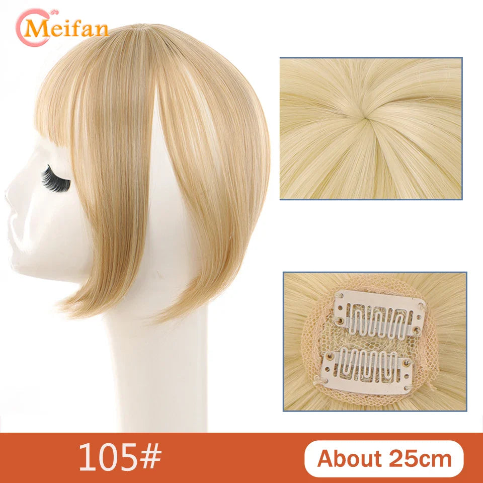 MEIFAN Middle Part Fake Bangs Fringe Synthetic Topper Hairpiece Clip-In Bang Extension Natural Invisible Clourse Hairpiece Women