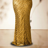 Plus Size Evening Party Dress For Women Elegant Wedding Dinner Formal Clothing Gold Simple Design Sequin Long Dresses Large Size