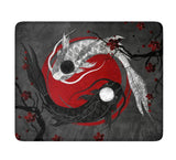 Japanese Koi Desk Mat Black and Red Mouse Pad Japan Fish Yin and Yang Bushido Mousepad Rising Sun Small Gaming Mouse Mat 20x25